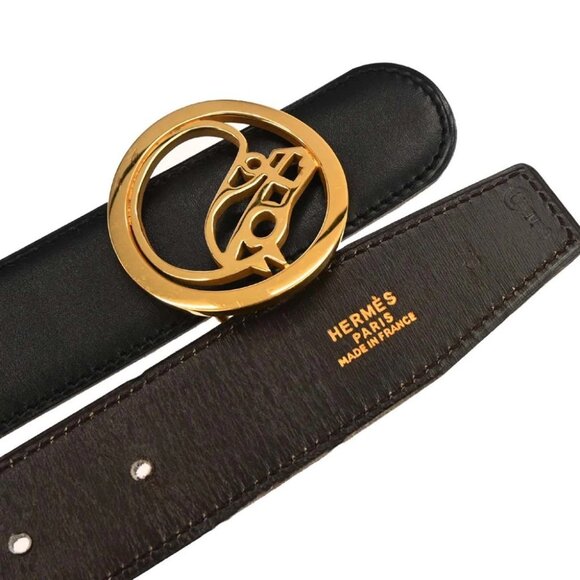 Hermes Black Box Calf Cheval Horse Buckle Belt #70 Small Good ◯U M0 177322 - Picture 3 of 7